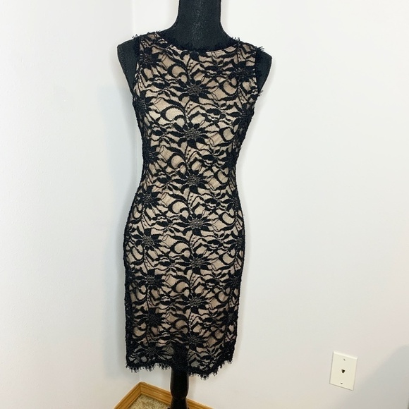 Wendye Chaitin Black & Beige Lace Dress - Picture 1 of 6